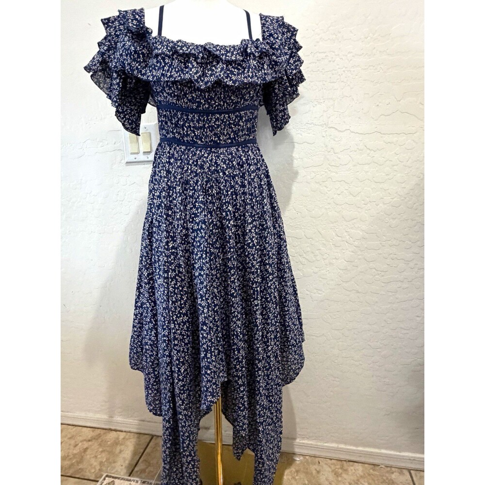 Ulla Johnson Jessa Dress Size 4 Midnight Ruffle High Low Handkerchief Hem $370